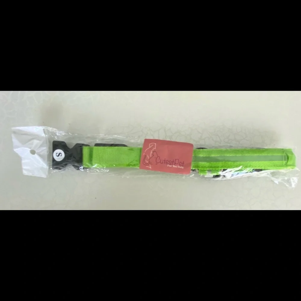 Bright Green Light Up Pet Collar with Clip Closure size small